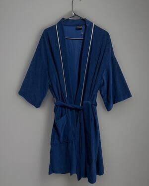 After All Bathrobe Navy Blue Robe Mens One Size 80s Vintage Classic